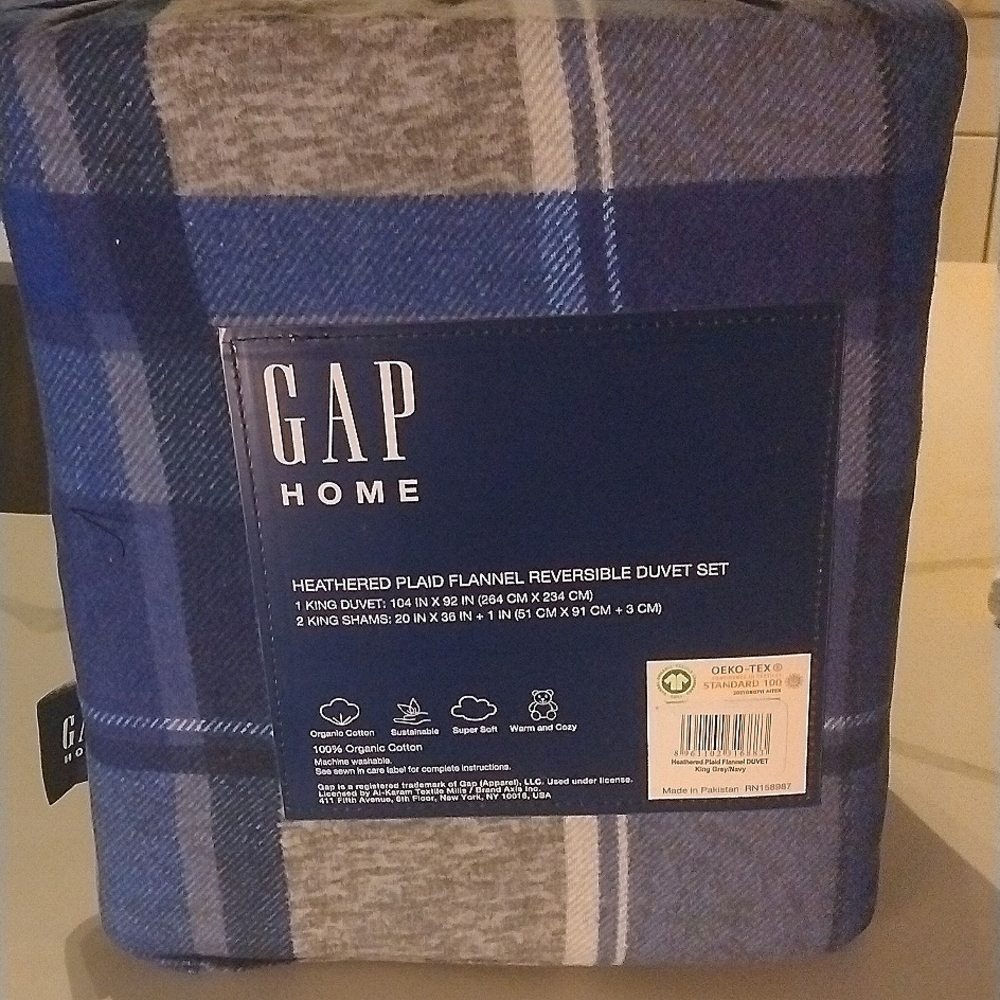 Gap Home Heathered Plaid Flannel Cotton Duvet cover set reversible ,‎ SZ … - Picture 5 of 6